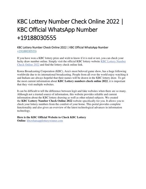 kbc lottery number check online 2022|Fact Check: KBC is not running an online lottery on WhatsApp, .
